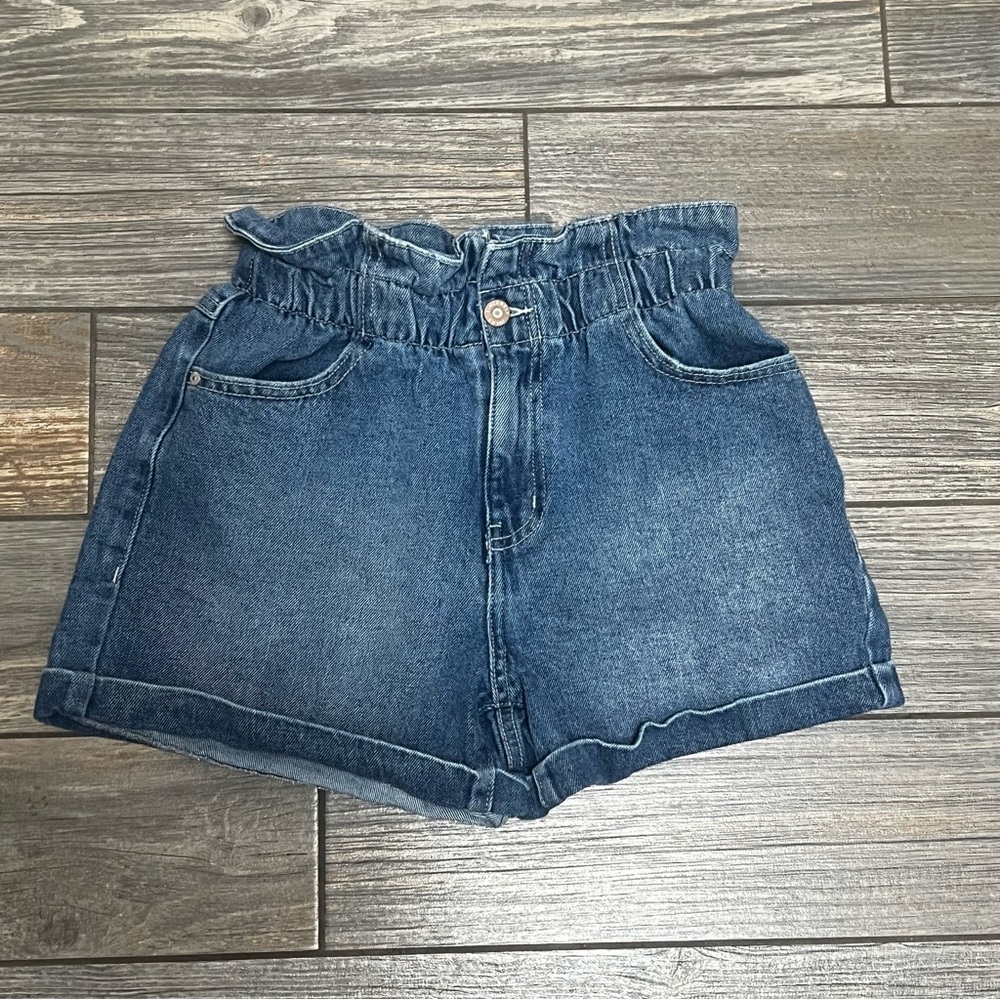 Sincerely Jules High Waisted Denim PaperBag shorts Size 0 24 Elastic Waistband